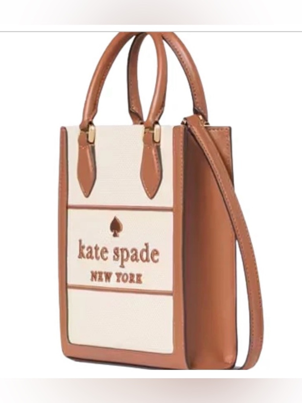 NWT Kate Spade Mini Ellie Tote Orange Leather with Tan Straw Canvas - Picture 11 of 12